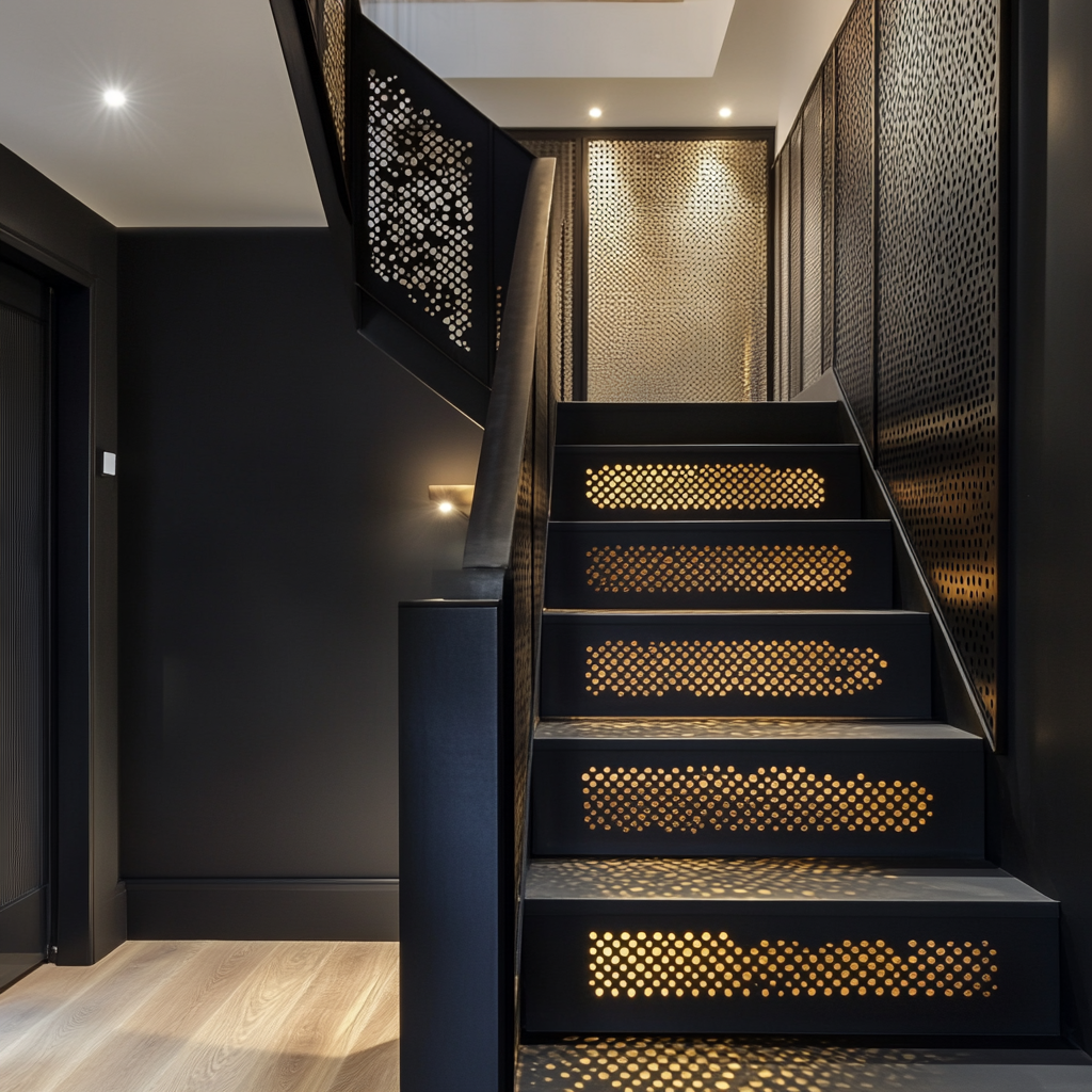 Revestimentos de escadas internas: chapa perfurada